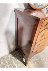 Bow Front Banded Inlaid Crotch Mahogany 4-Drawer Chest of Drawers with Mirror, Original Brasses