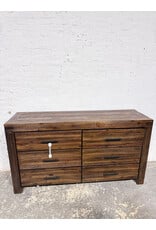 Rustic Brown Acacia Wood 6-Drawer Dresser