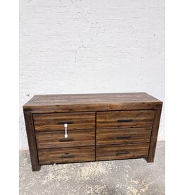 Rustic Brown Acacia Wood 6-Drawer Dresser