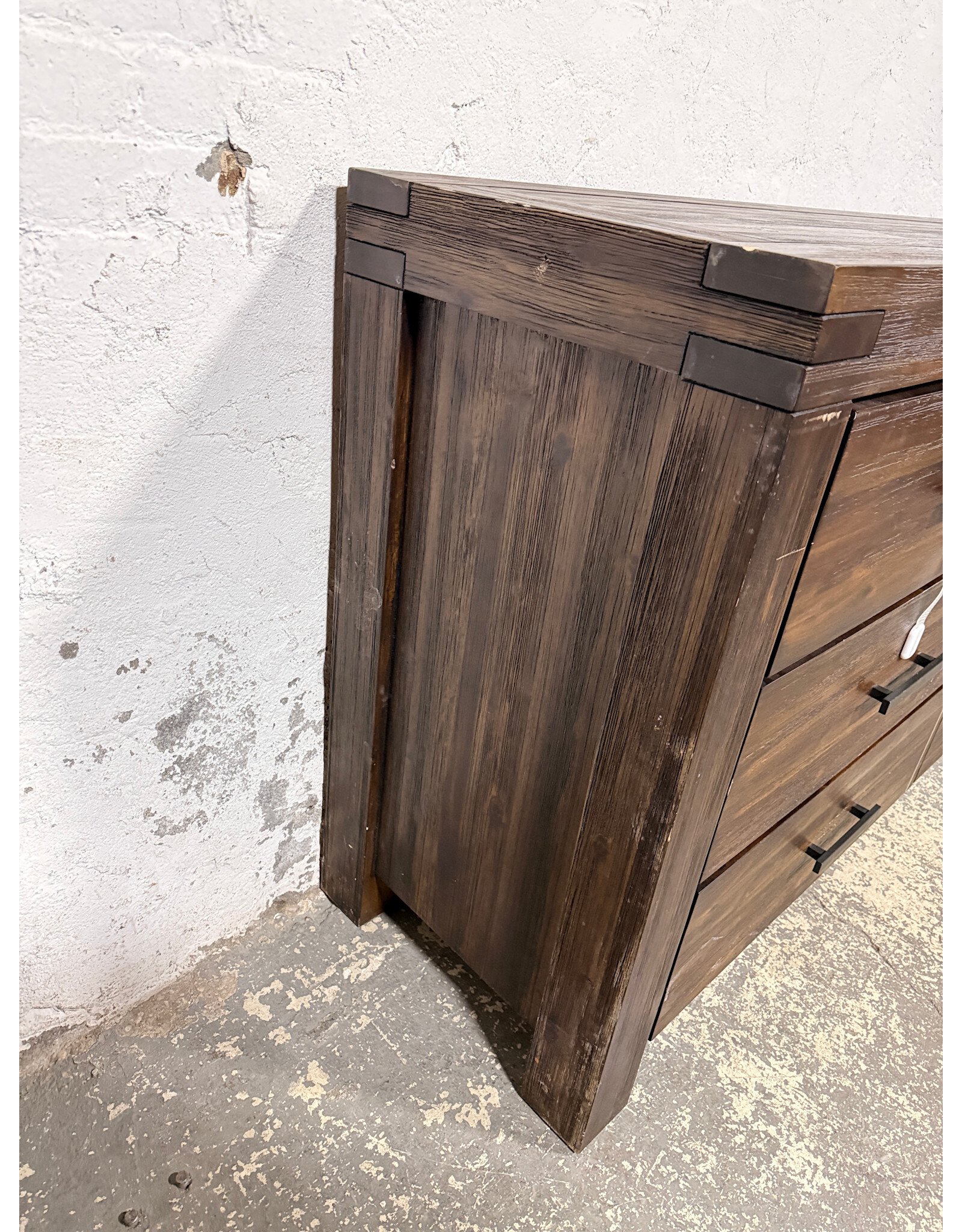 Rustic Brown Acacia Wood 6-Drawer Dresser