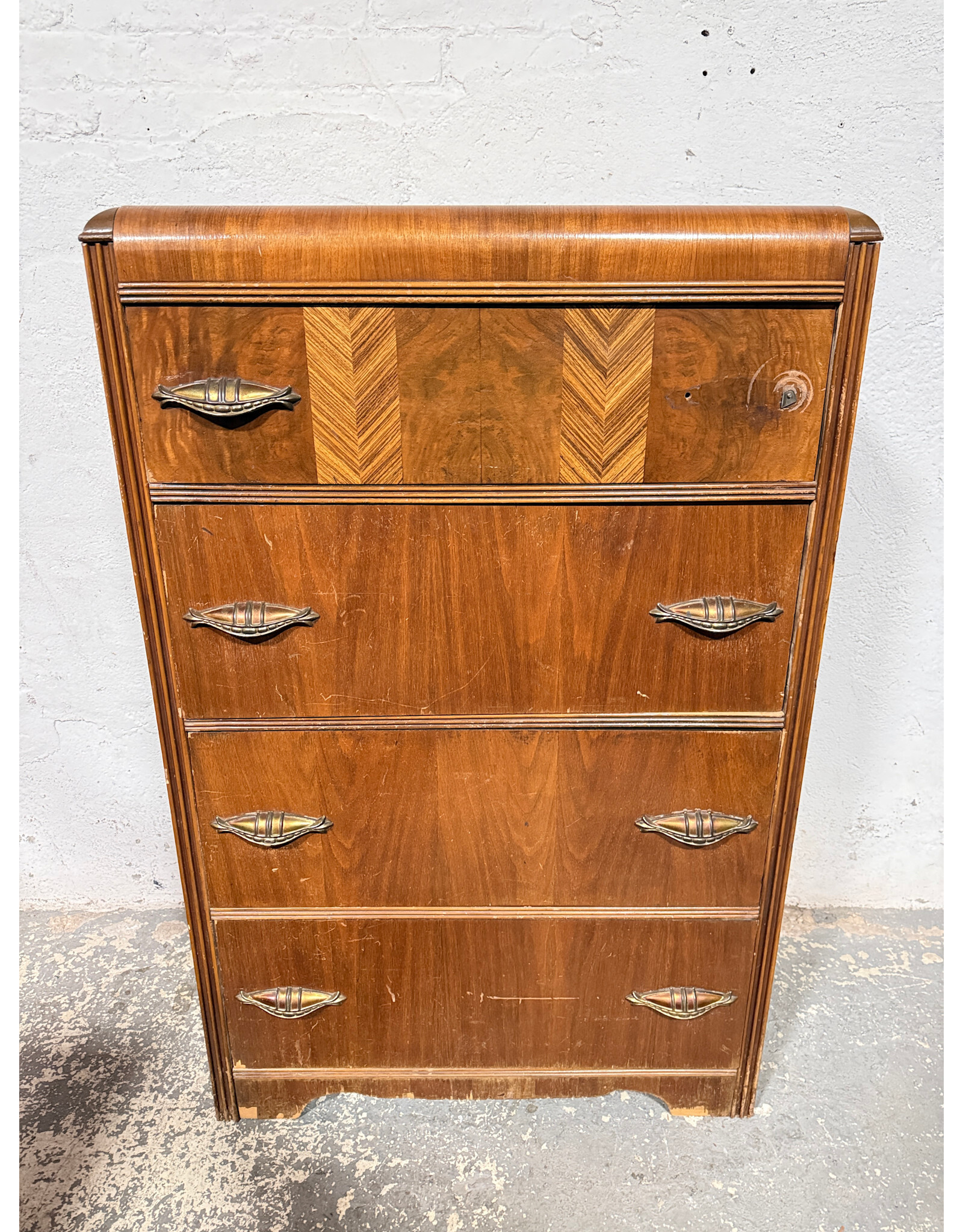 Art Deco Waterfall Wood 4-Drawer Dresser