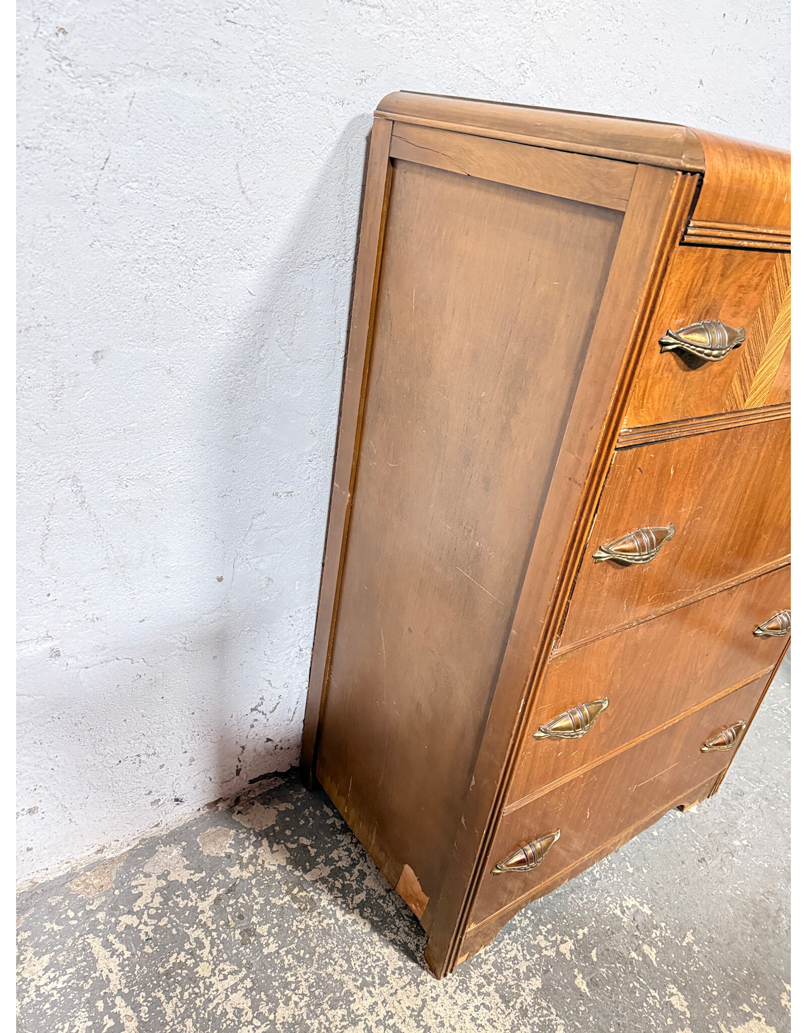 Art Deco Waterfall Wood 4-Drawer Dresser