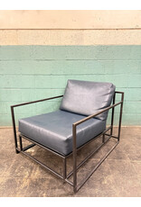 Indigo Leather & Brass Lounge Chair by Stephen Ken