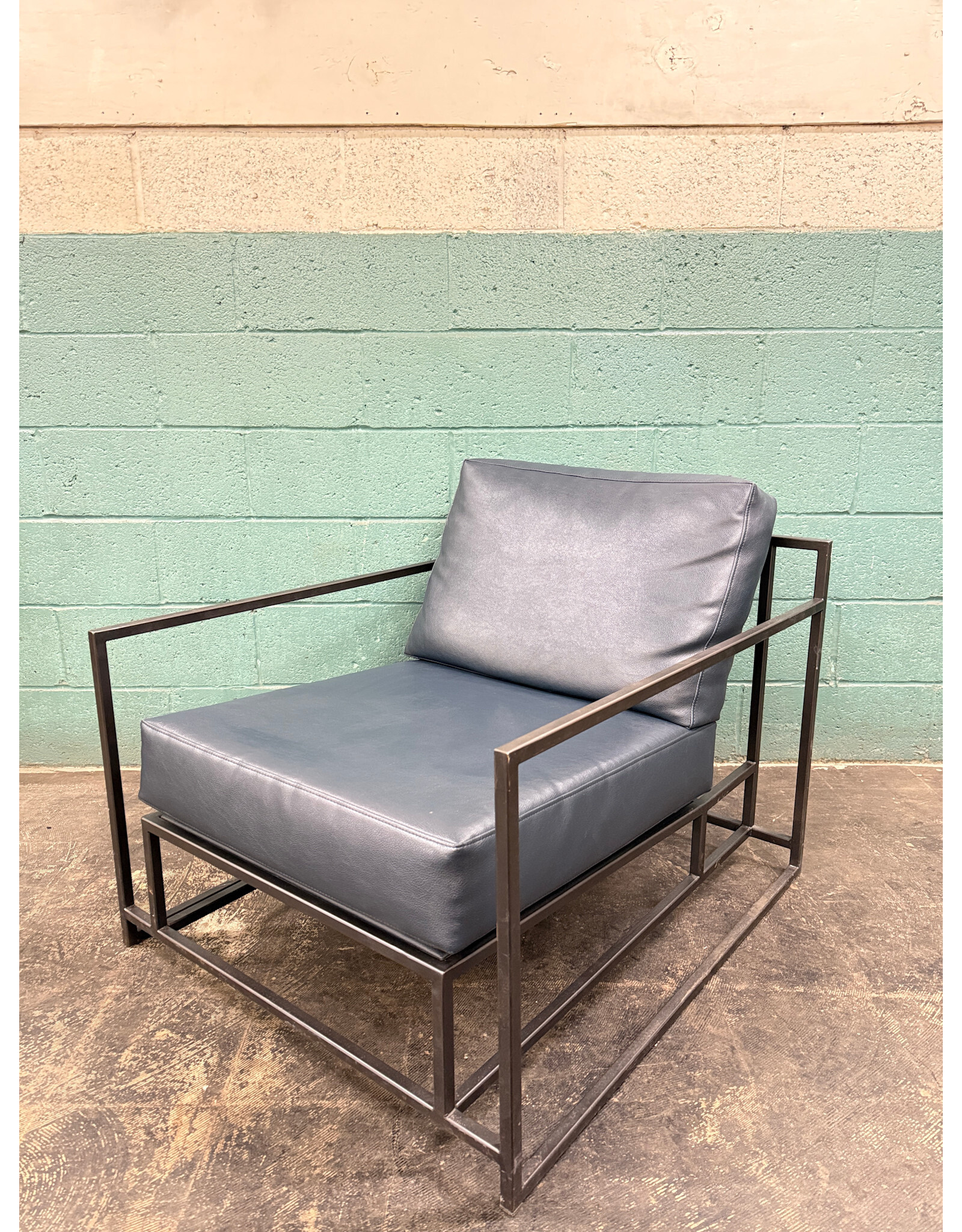 Indigo Leather & Brass Lounge Chair by Stephen Ken
