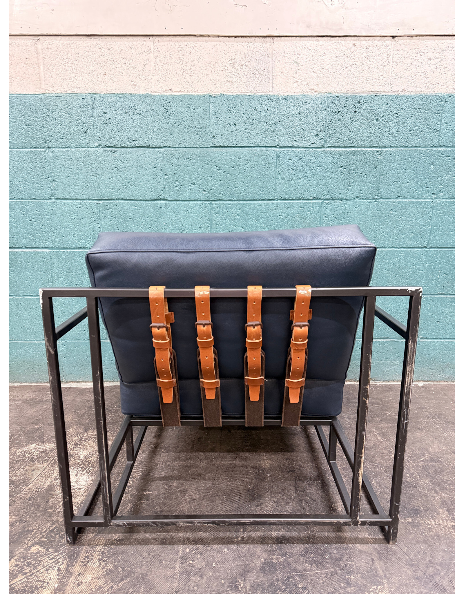 Indigo Leather & Brass Lounge Chair by Stephen Ken