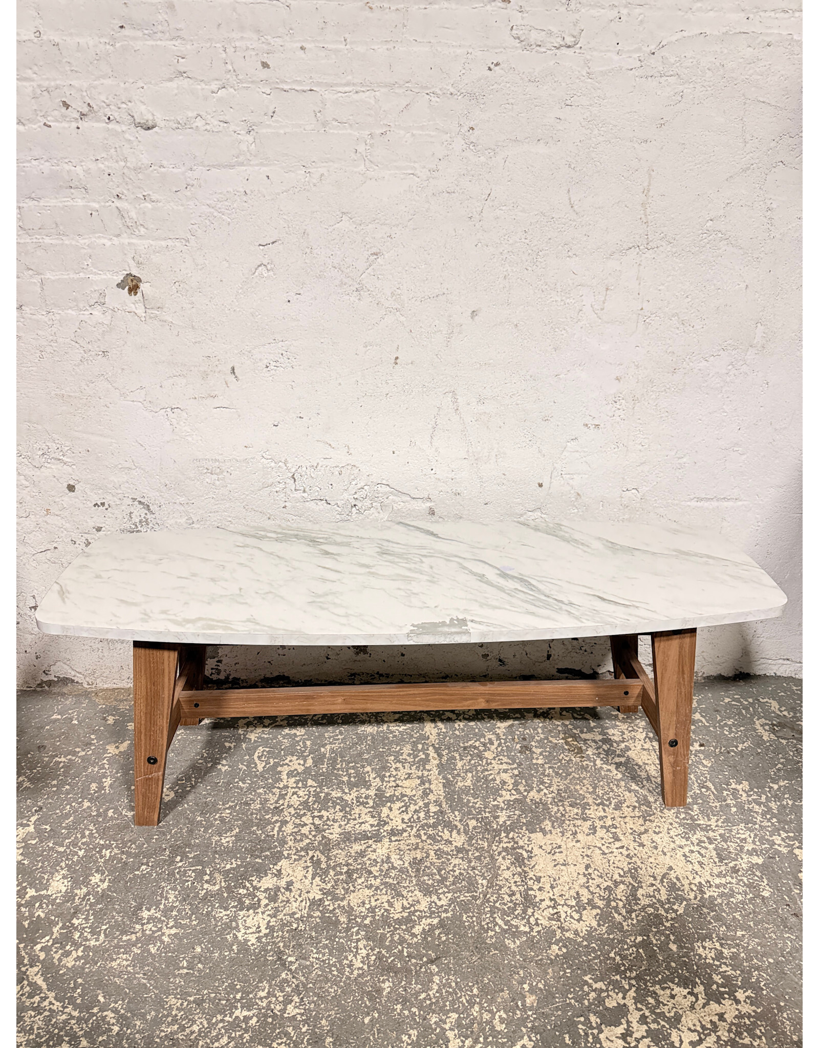 MCM Style Faux Marble & Wood Coffee Table