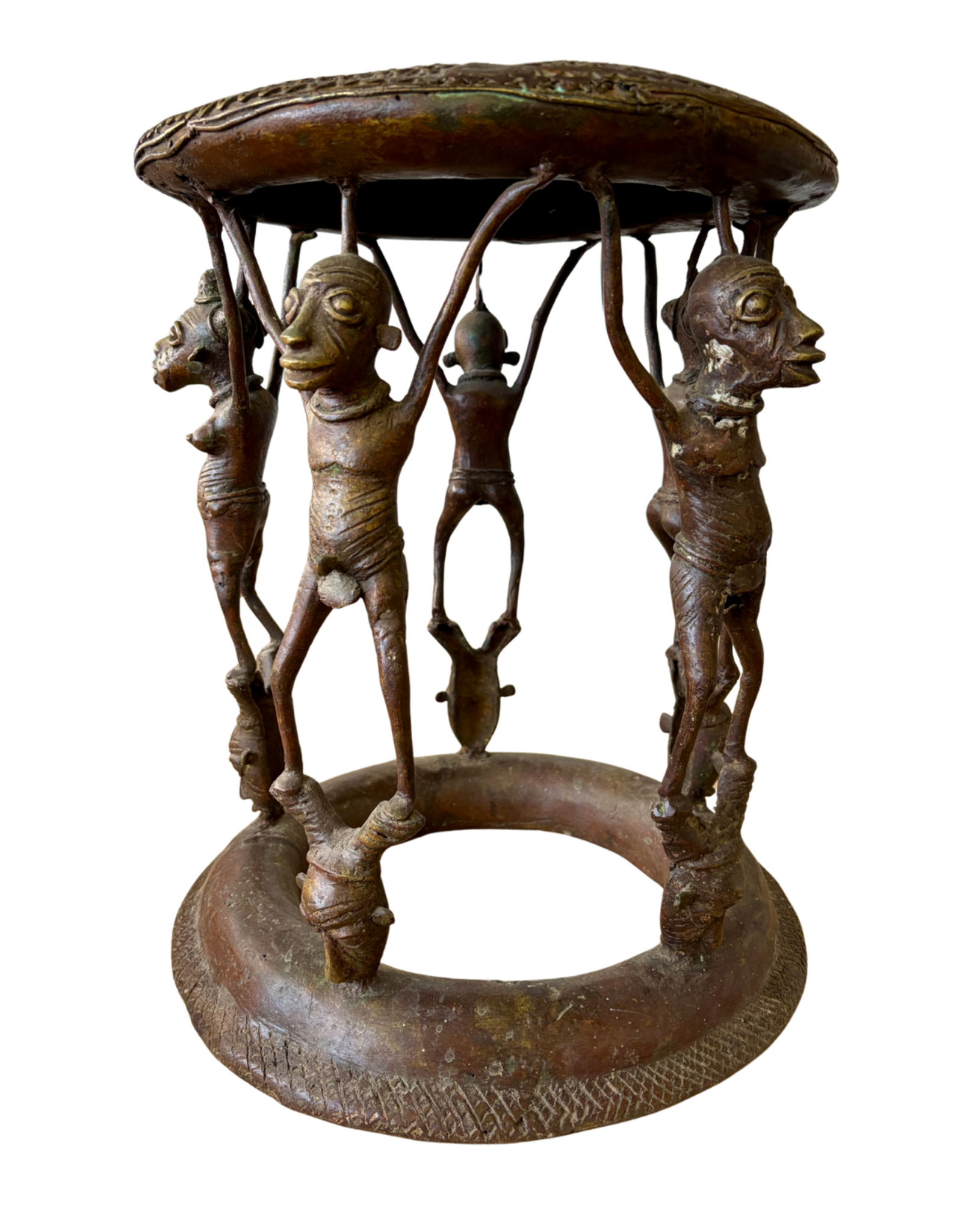 Figural Bronze Benin African Stool