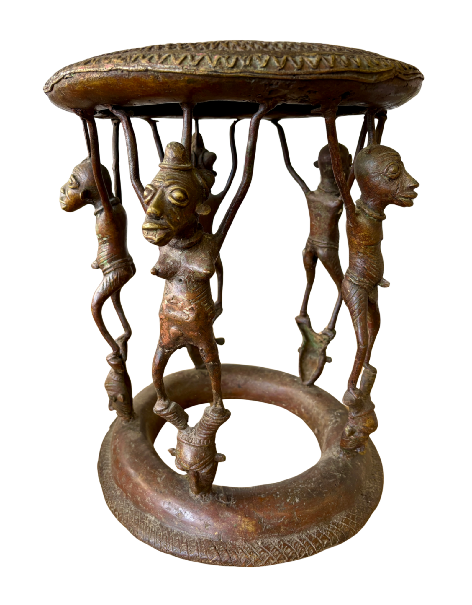 Figural Bronze Benin African Stool