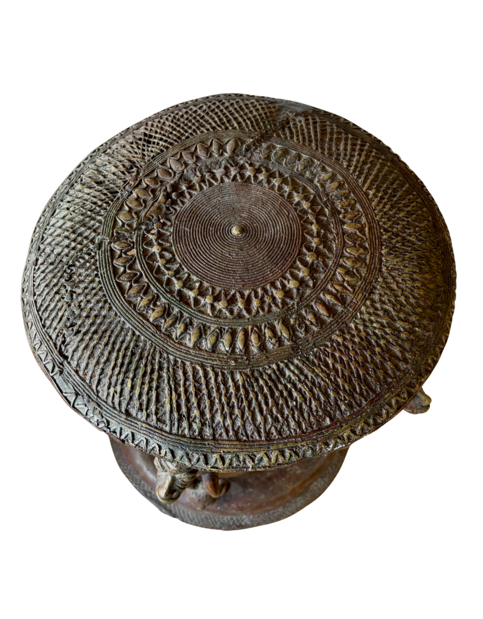 Figural Bronze Benin African Stool