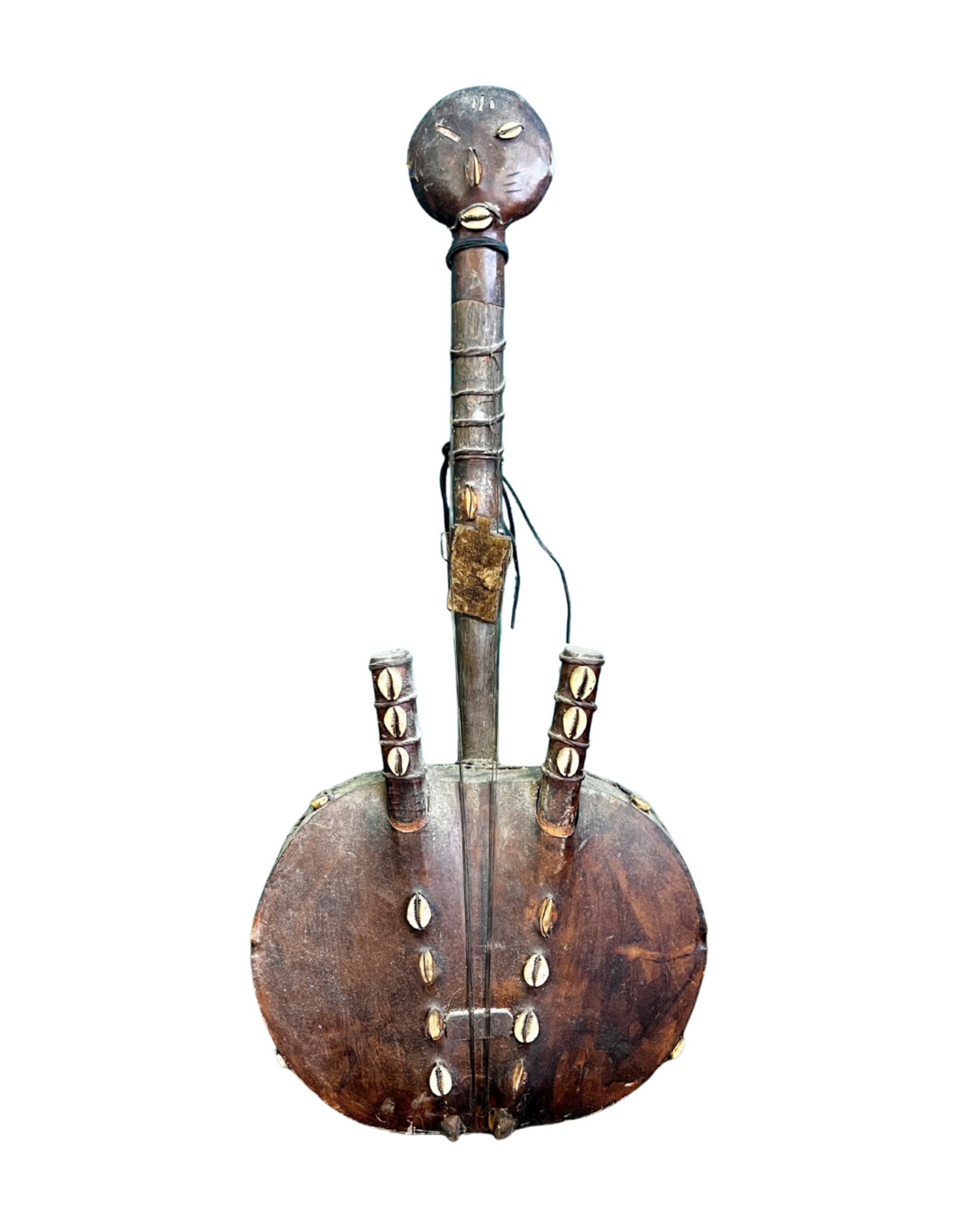 Vintage African String Instrument made of gourd, wood, shell, skin