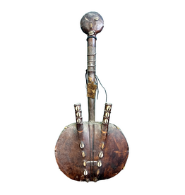 Vintage African String Instrument made of gourd, wood, shell, skin