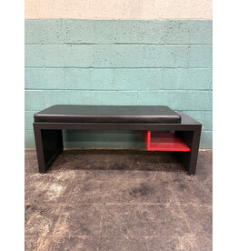 Custom Black Upholstered Seat with Red Shelf Slatted Bench