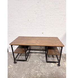 Modern Writing Desk with Casters, Rustic Finish