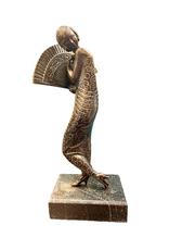 Dancer With Fan, Bronze and Marble Statue, After Alexandre Kelety