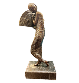 Dancer With Fan, Bronze and Marble Statue, After Alexandre Kelety