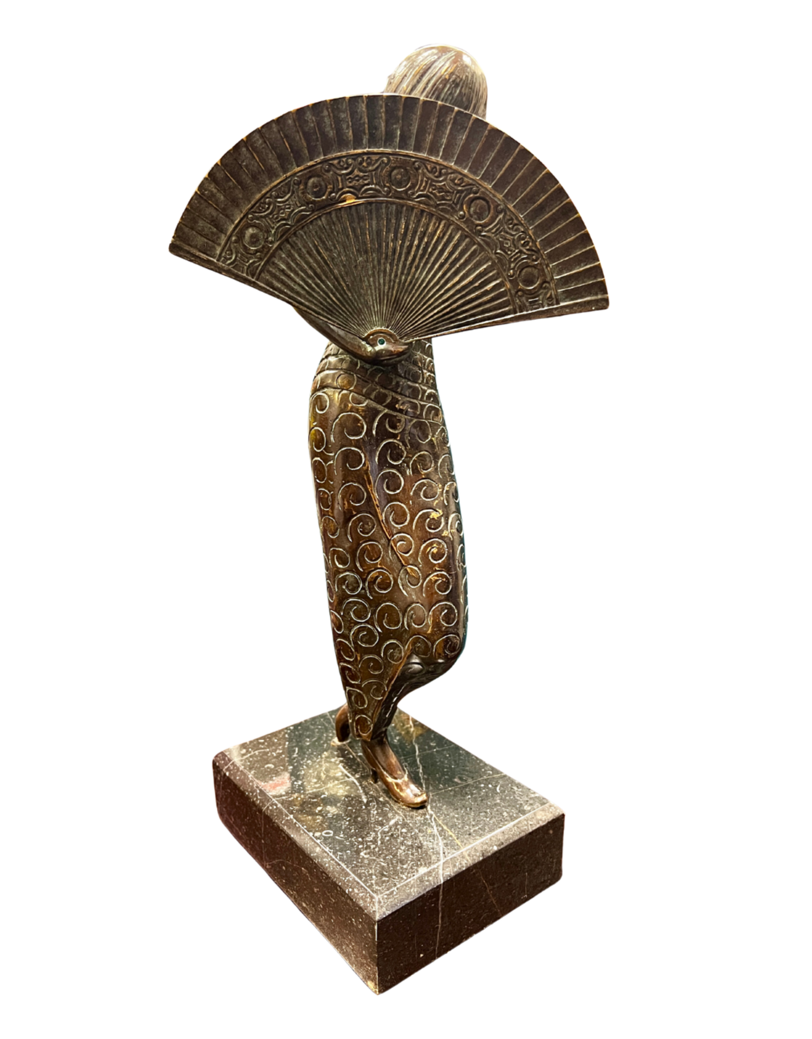 Dancer With Fan, Bronze and Marble Statue, After Alexandre Kelety