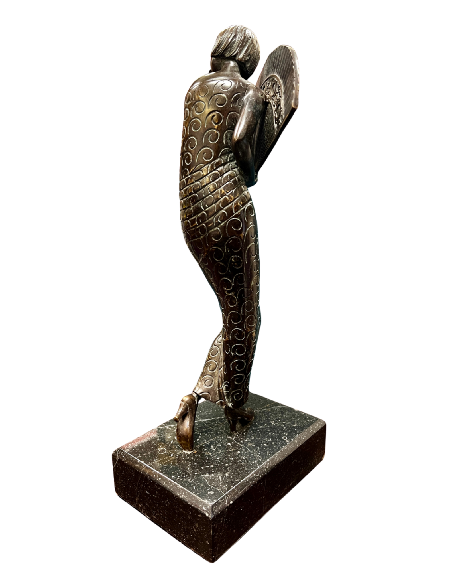 Dancer With Fan, Bronze and Marble Statue, After Alexandre Kelety
