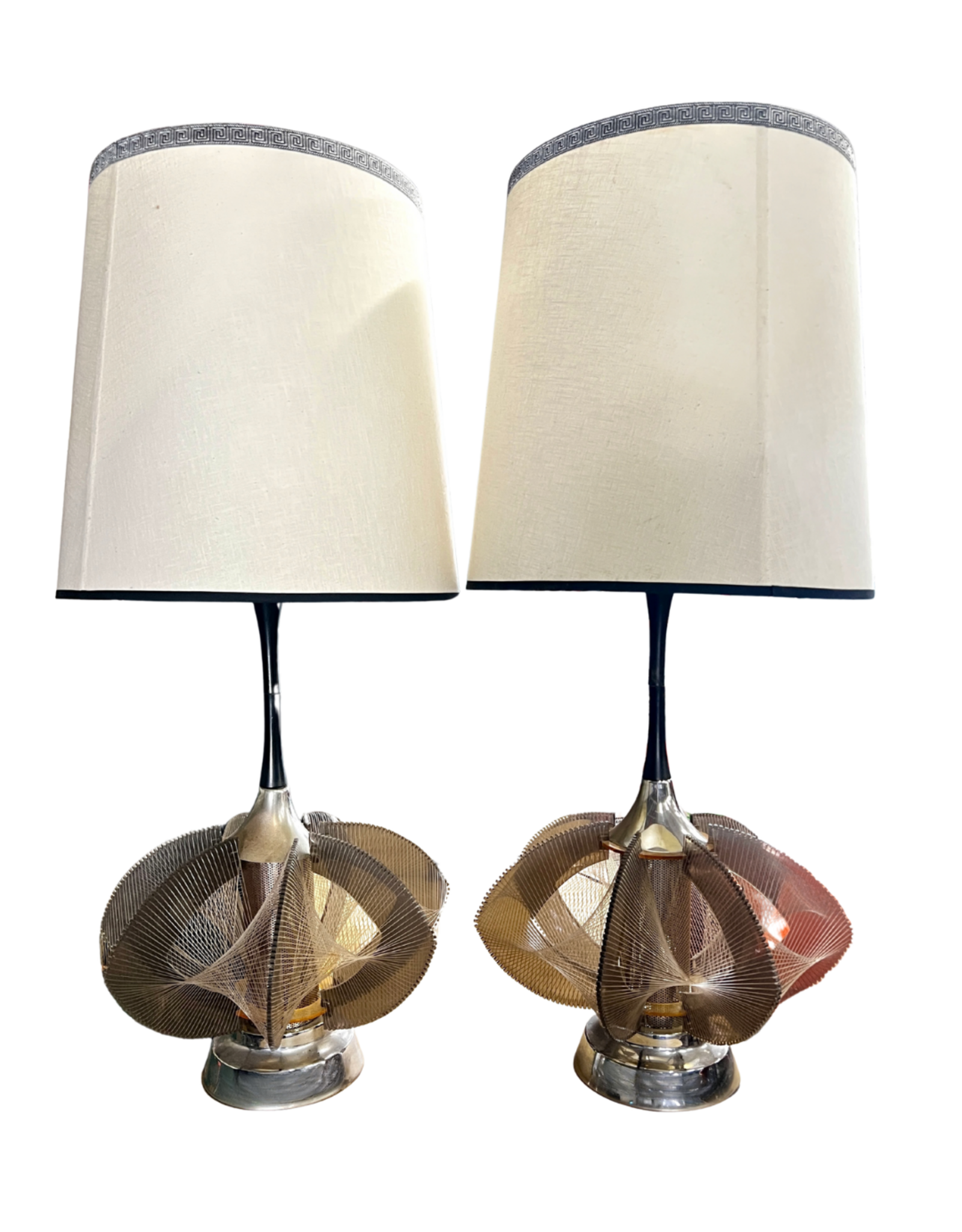 Pair of Paul Secon Style Table Lamps with Matching Shades