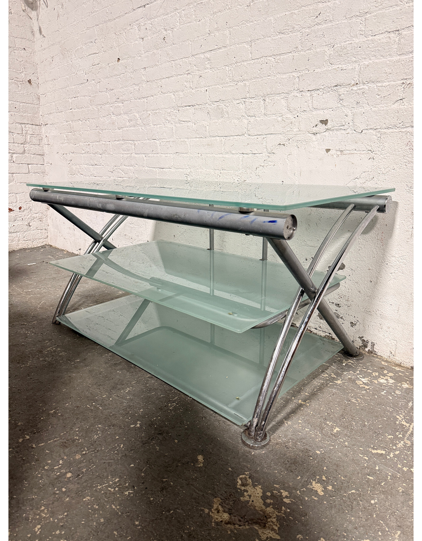 3-Tier Frosted Glass and Chrome TV Stand