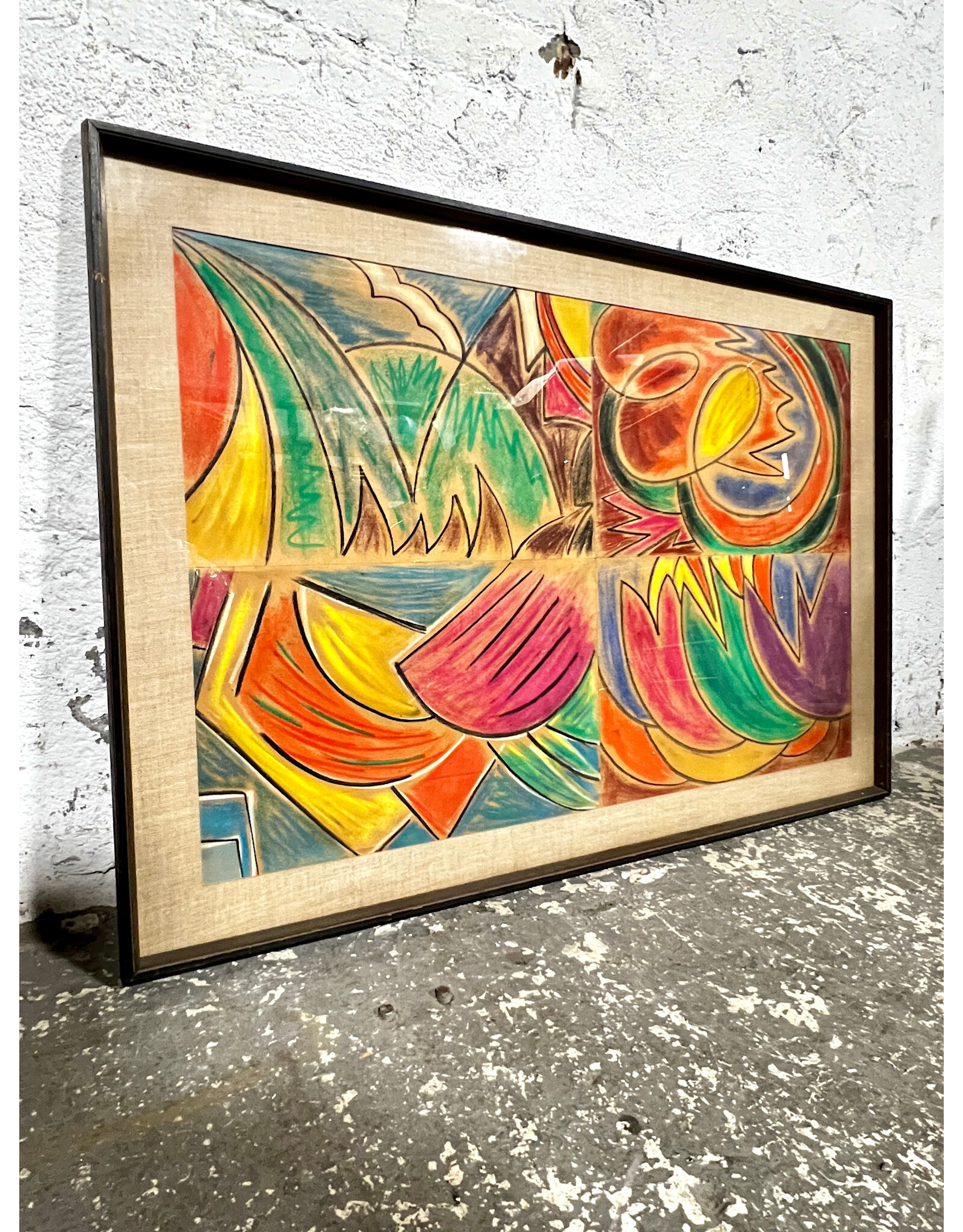 Times Four, framed chalk drawing on paper