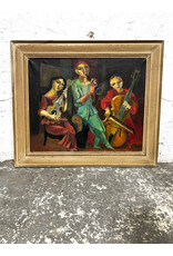 The Club (featuring a cat), framed oil on canvas, sgnd M. Ross