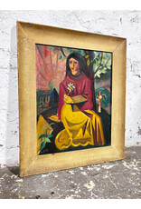 Woman with Daisy, framed oil on board, sgnd M. Ross