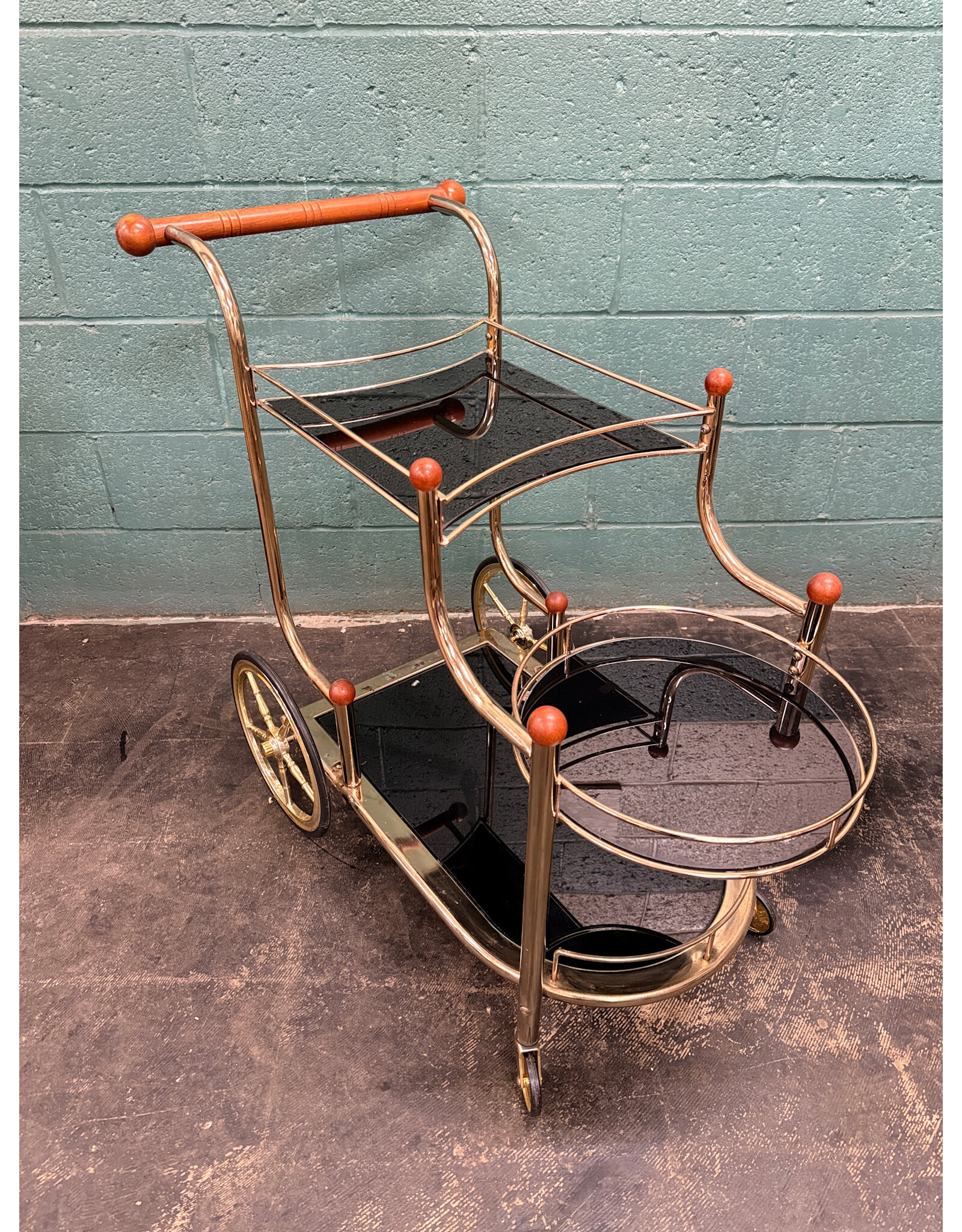 Lacy Gold Plated & Black Glass Serving Trolley Tea Cart