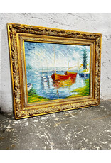 After Monet's Red Boats, framed painting on canvas