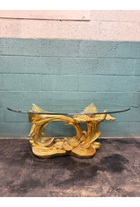 Gold Floral Vintage Hollywood Regency Style Glass Coffee Table