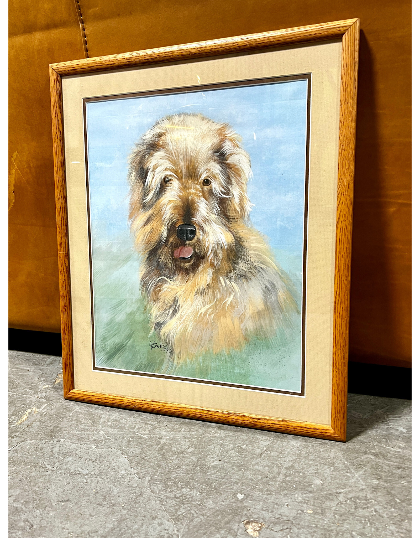 A Doggone Good Life, framed drawing, sgnd Sadler, 1990