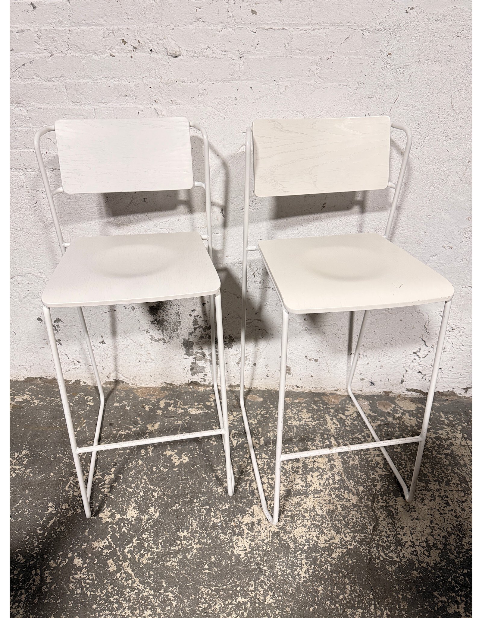 White Metal and Wood Counter Stool