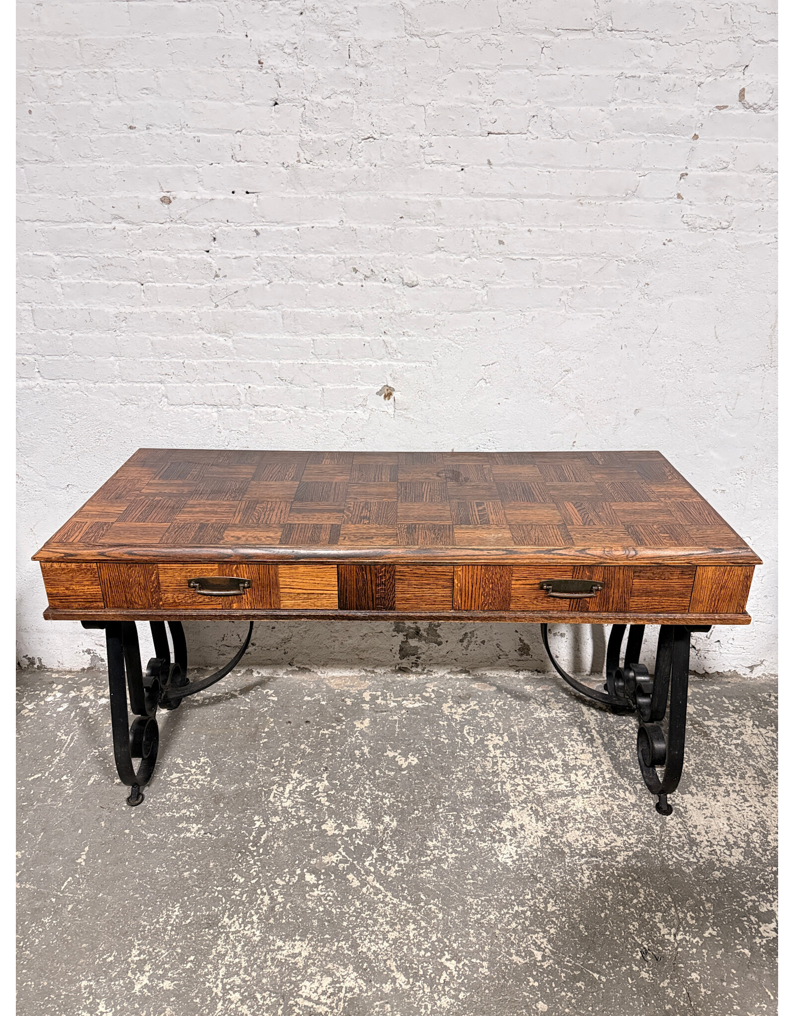 Vintage Wooden Parquet Top Desk