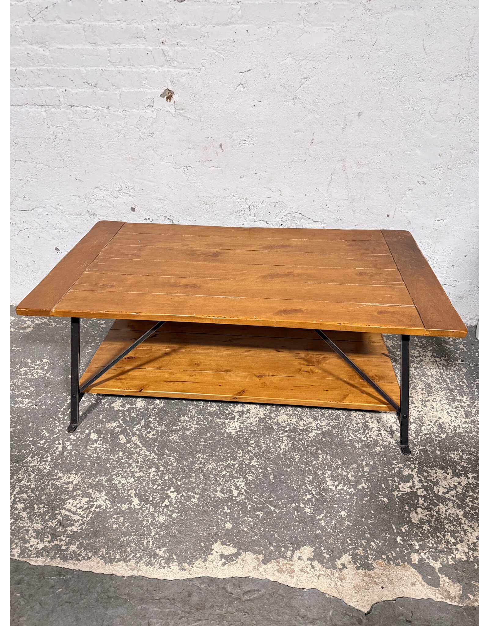 Farmhouse Style Solid Wood and Iron Frame Coffee Table