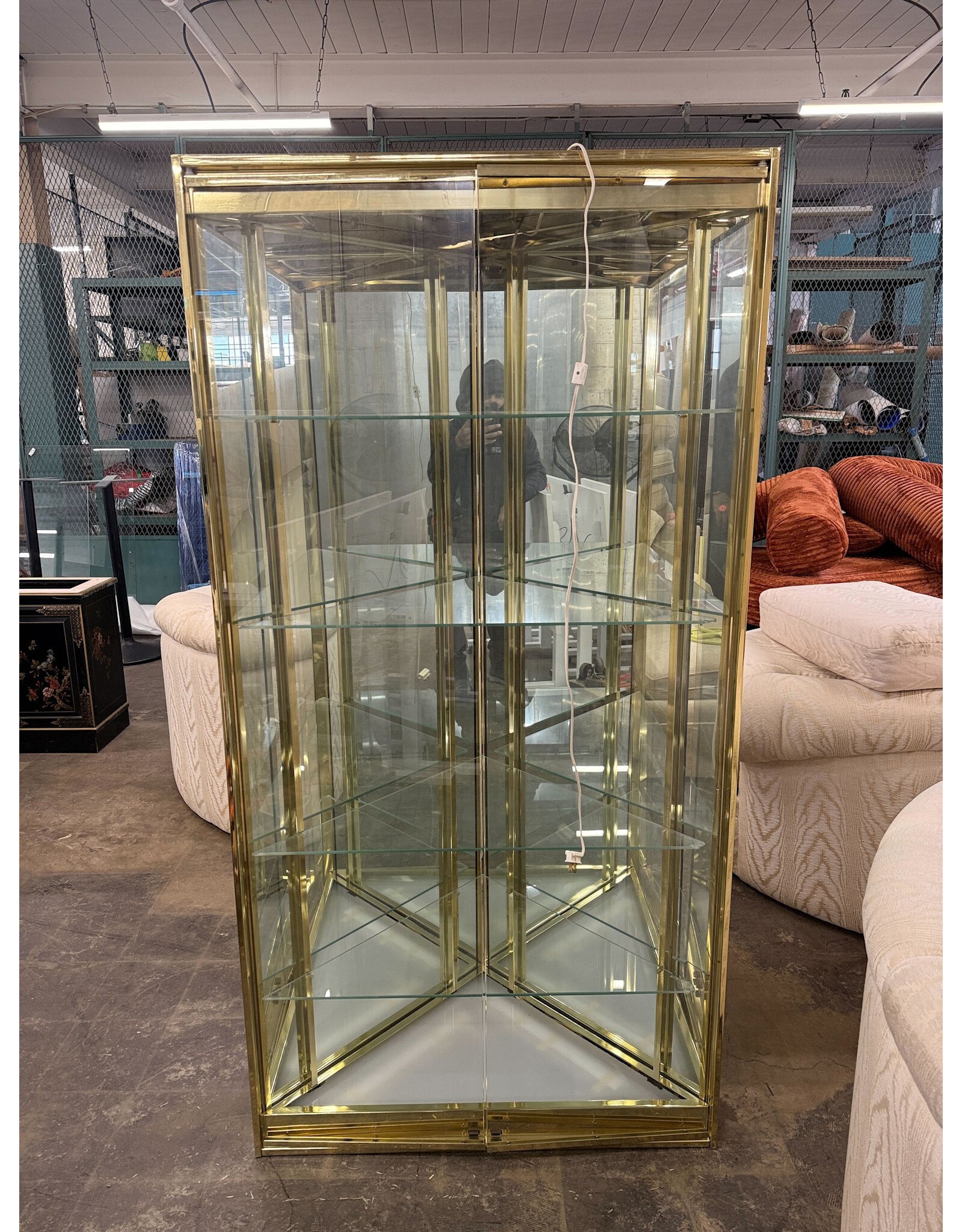 Brass and Glass Corner Display Cabinet