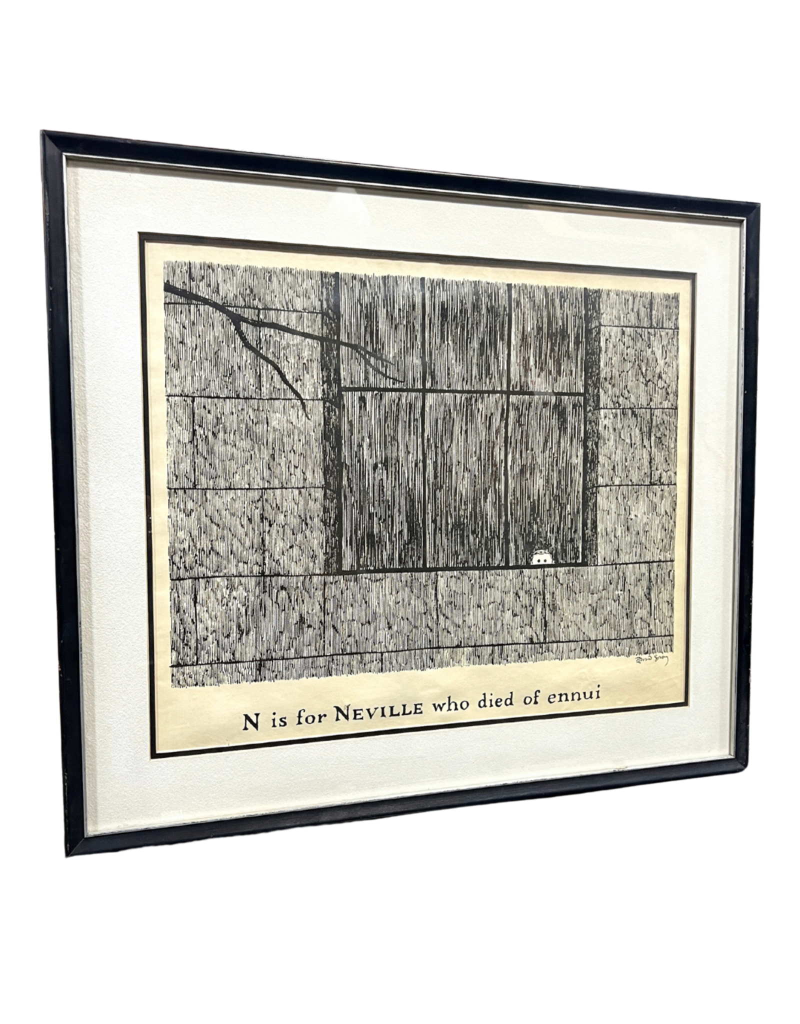 The Gashlycrumb Tinies by Edward Gorey: N is for Neville Who Died of Ennui, framed vintage print