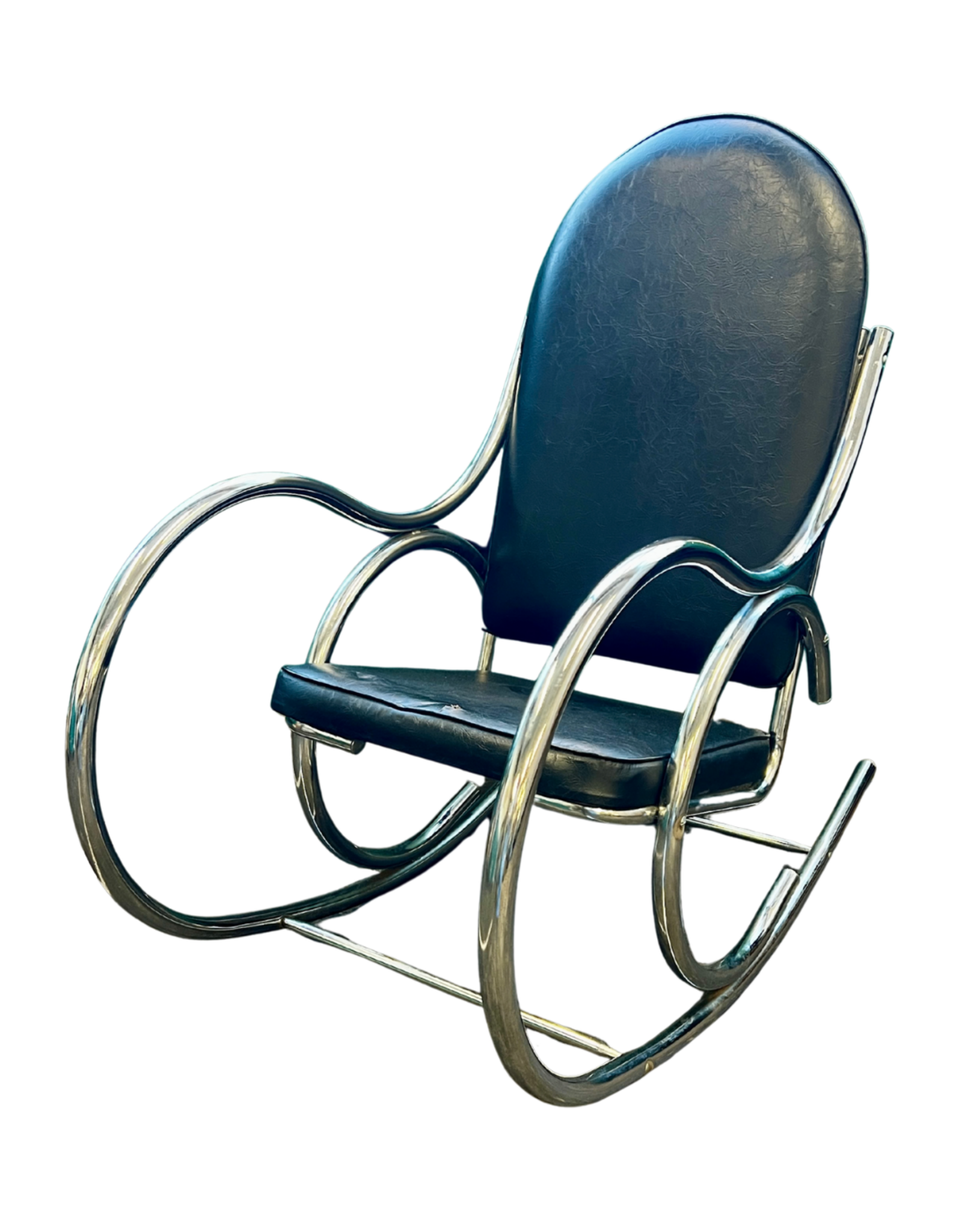MCM Milo Baughman Style Bent Chrome and Vinyl Rocking Chair