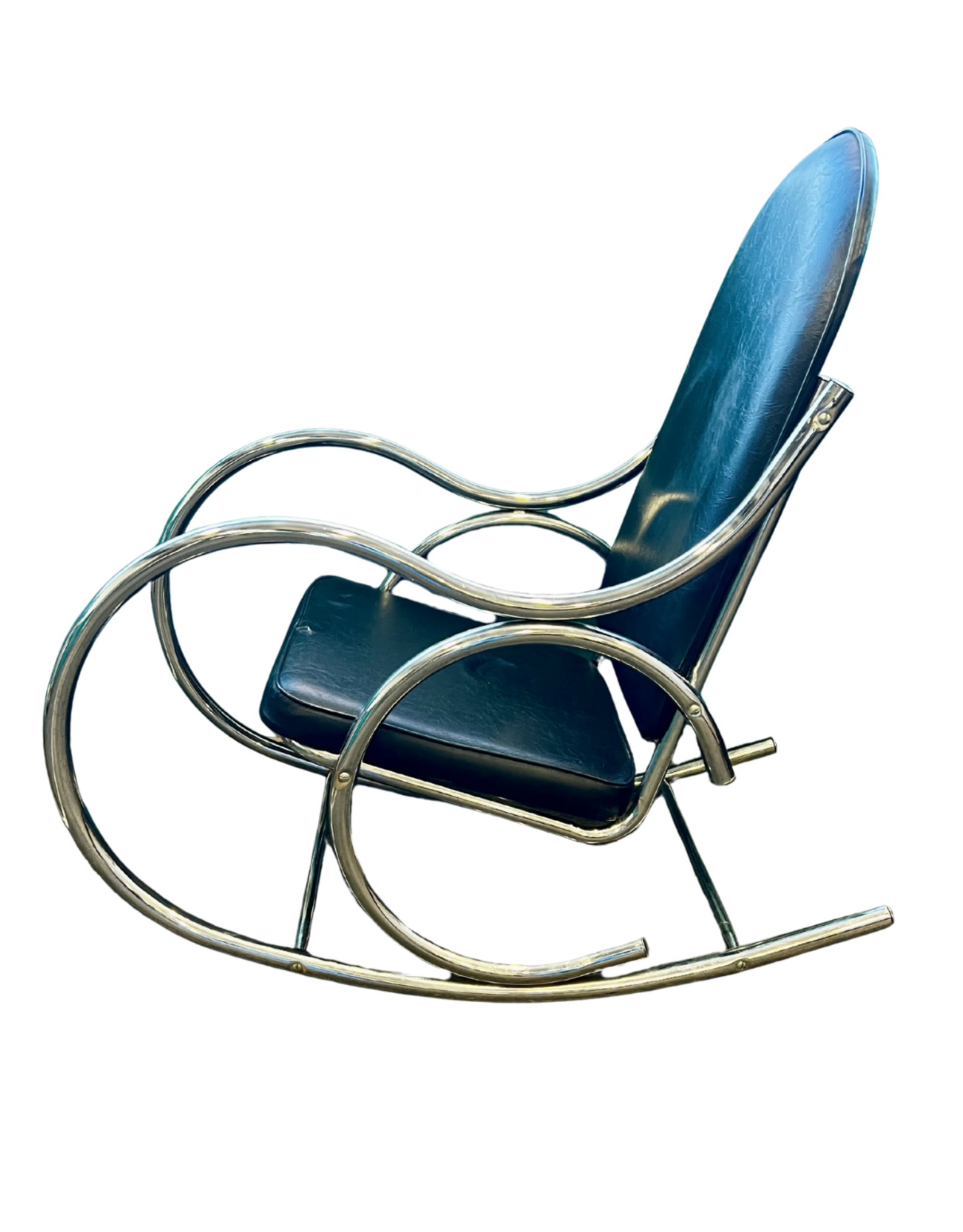 MCM Milo Baughman Style Bent Chrome and Vinyl Rocking Chair