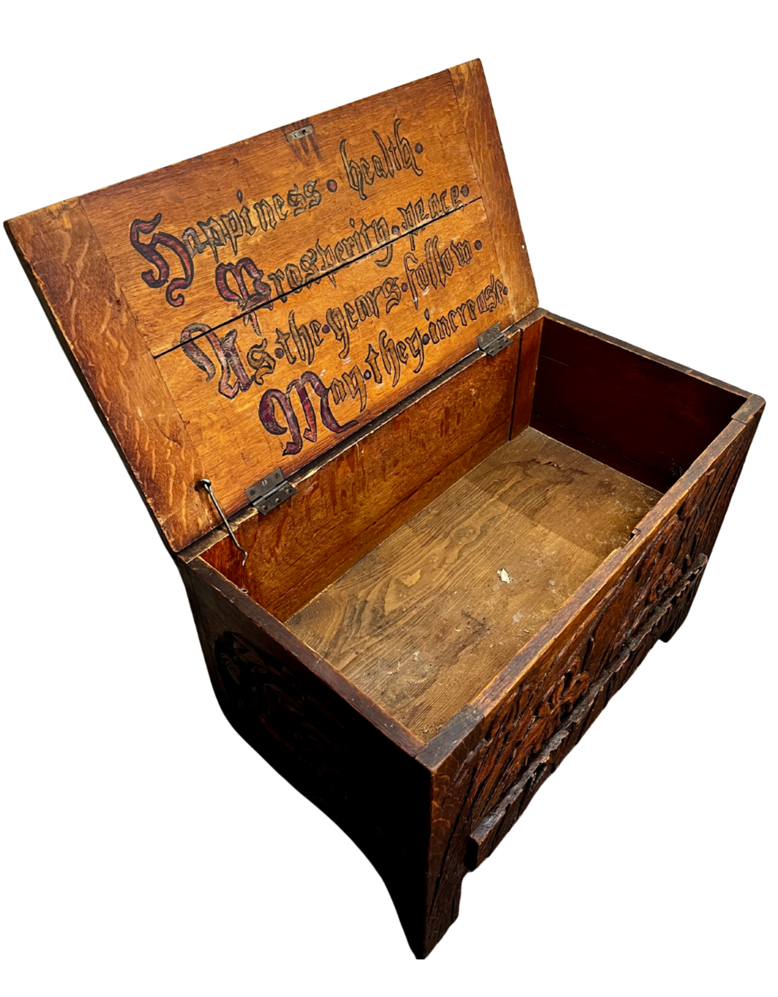 Arts and Crafts Carved Oak Chest with Drawer