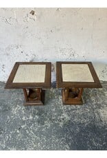 Lane Wood and Marble Top End Tables