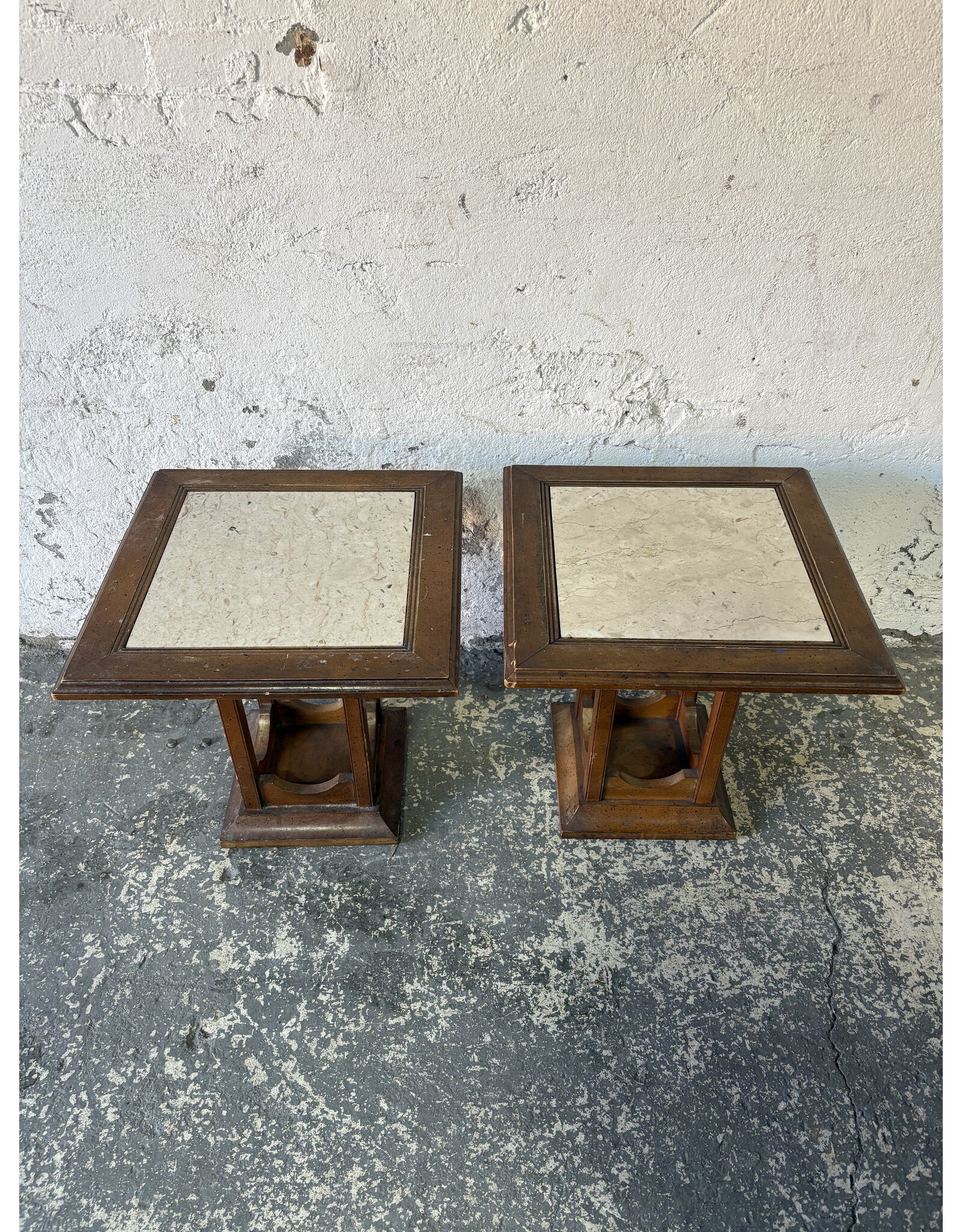 Lane Wood and Marble Top End Tables