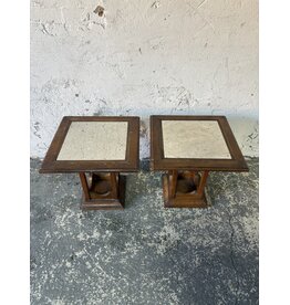 Lane Wood and Marble Top End Table