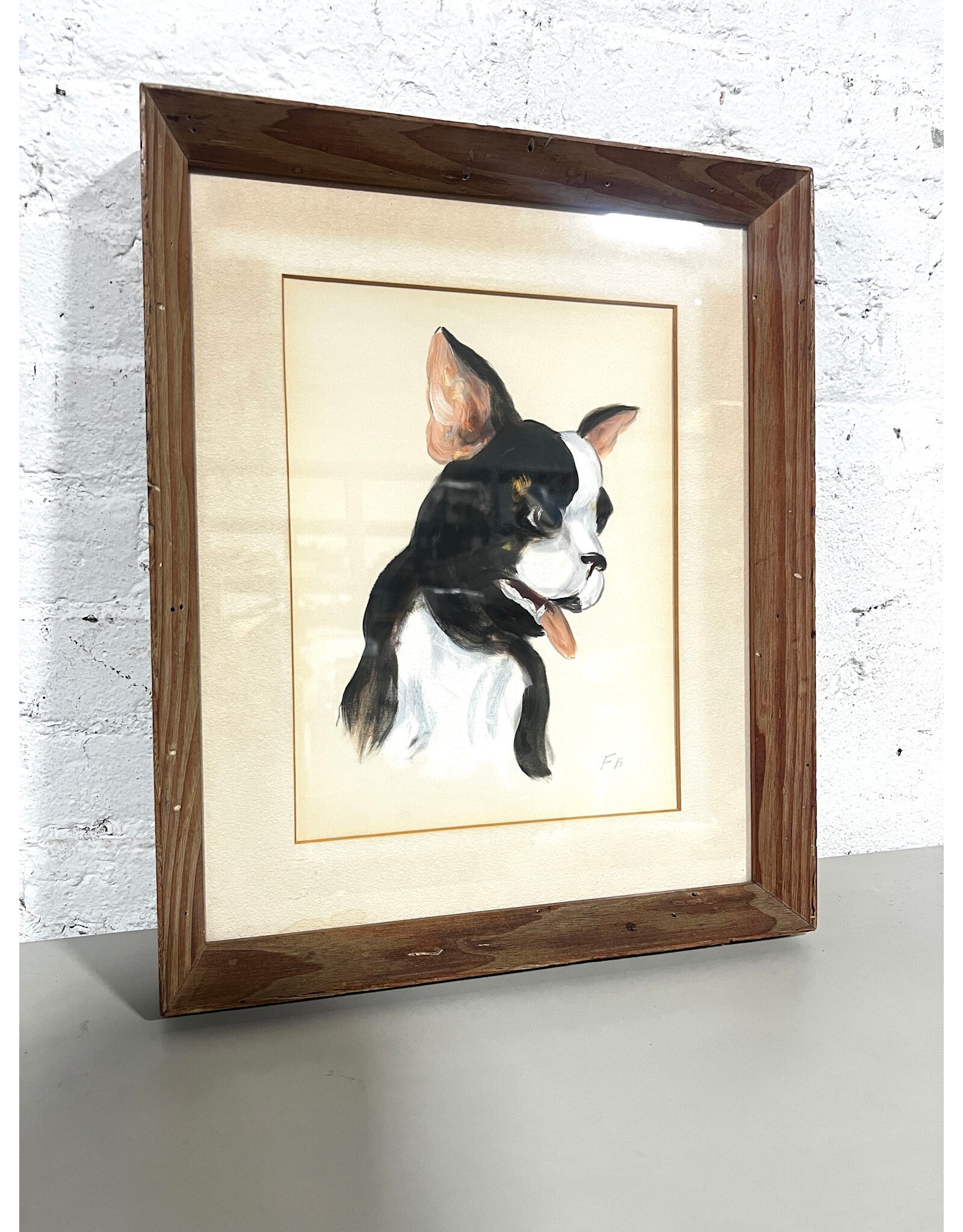 Boston Terrier, framed painting, sgnd FB