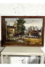 Flower Market on the Corner, framed oil on canvas, sgnd C. Socido