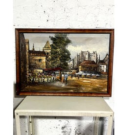Flower Market on the Corner, framed oil on canvas, sgnd C. Socido