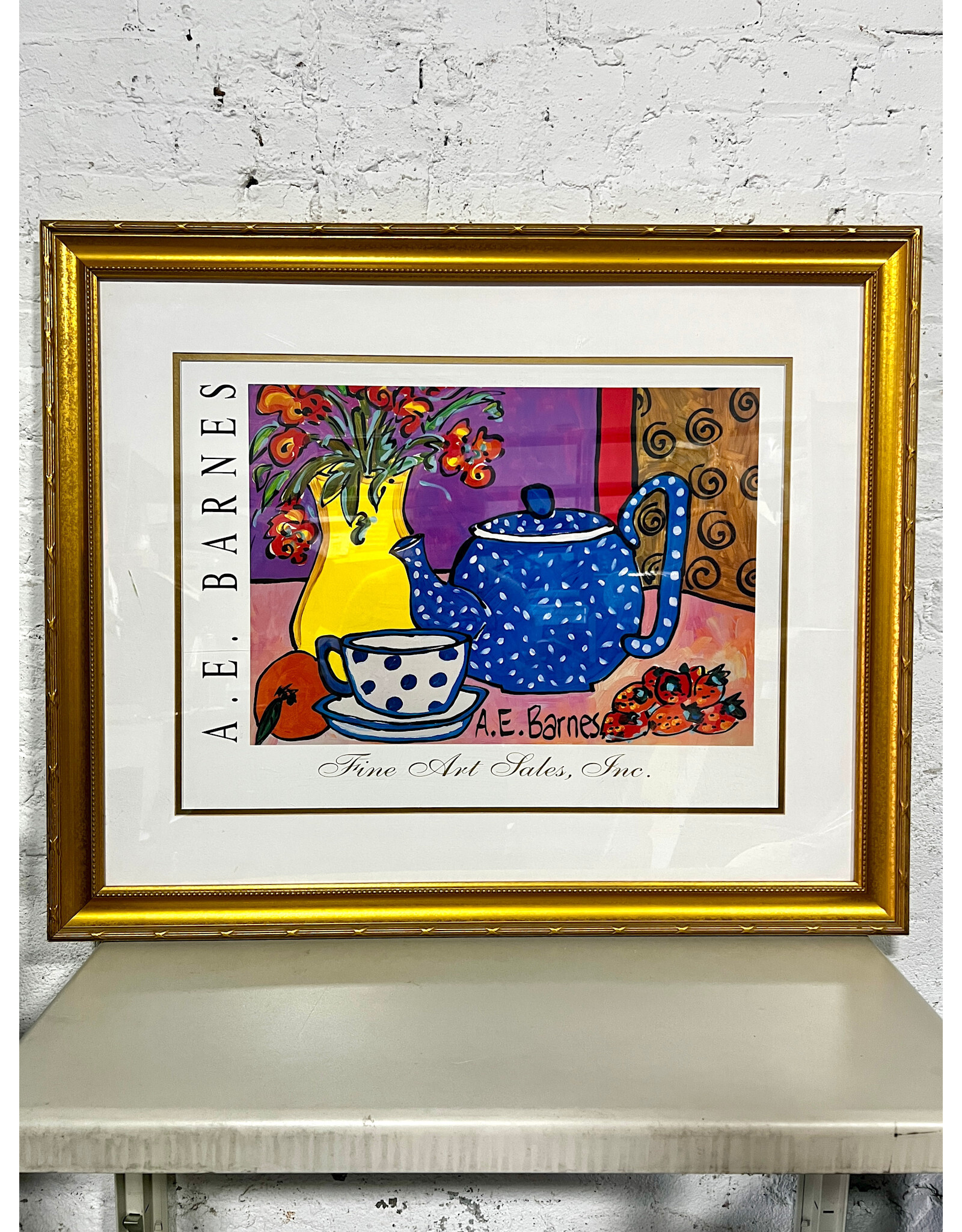 Teapot and Fruit by A. E. Barnes, framed print