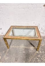 Vintage MCM Brass Metal and Rattan Coffee Table