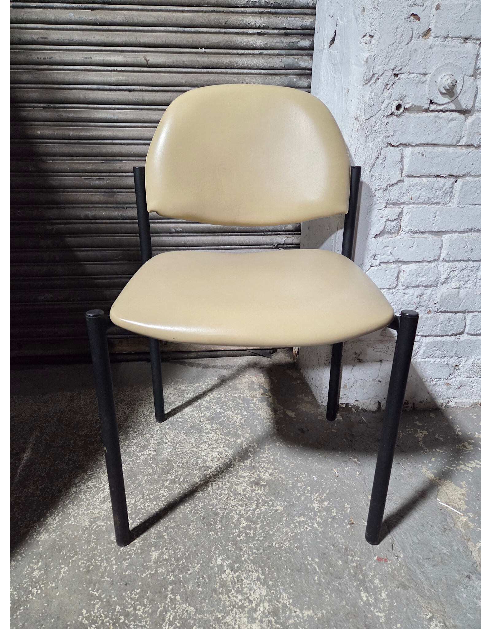 Vintage Beige Vinyl Upholstered Side Chair