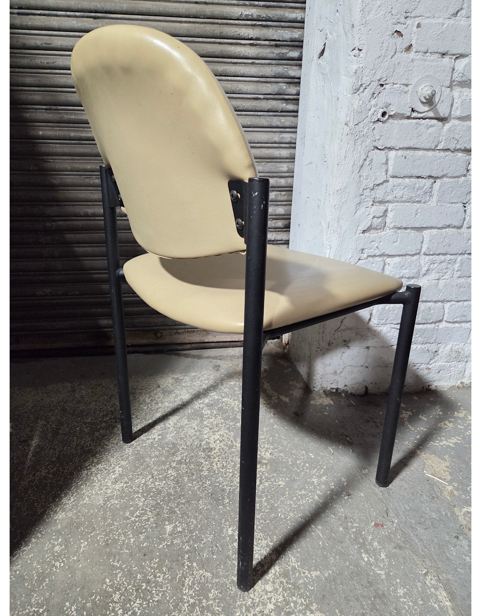 Vintage Beige Vinyl Upholstered Side Chair