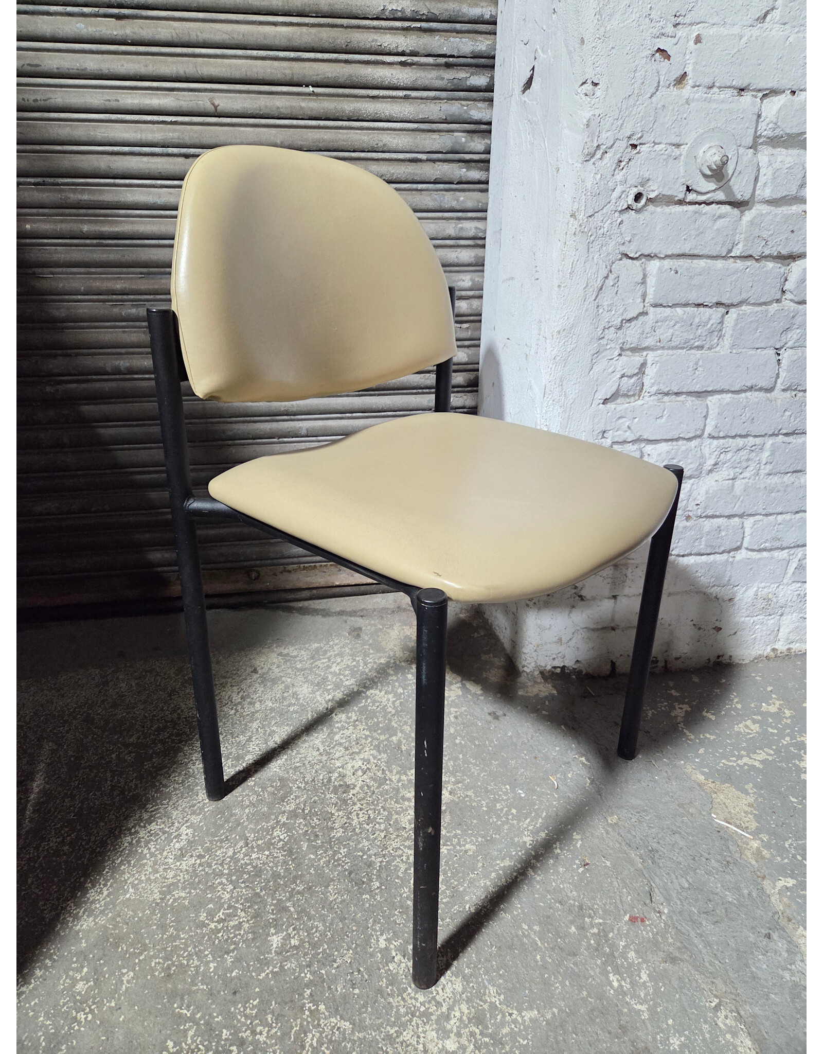 Vintage Beige Vinyl Upholstered Side Chair