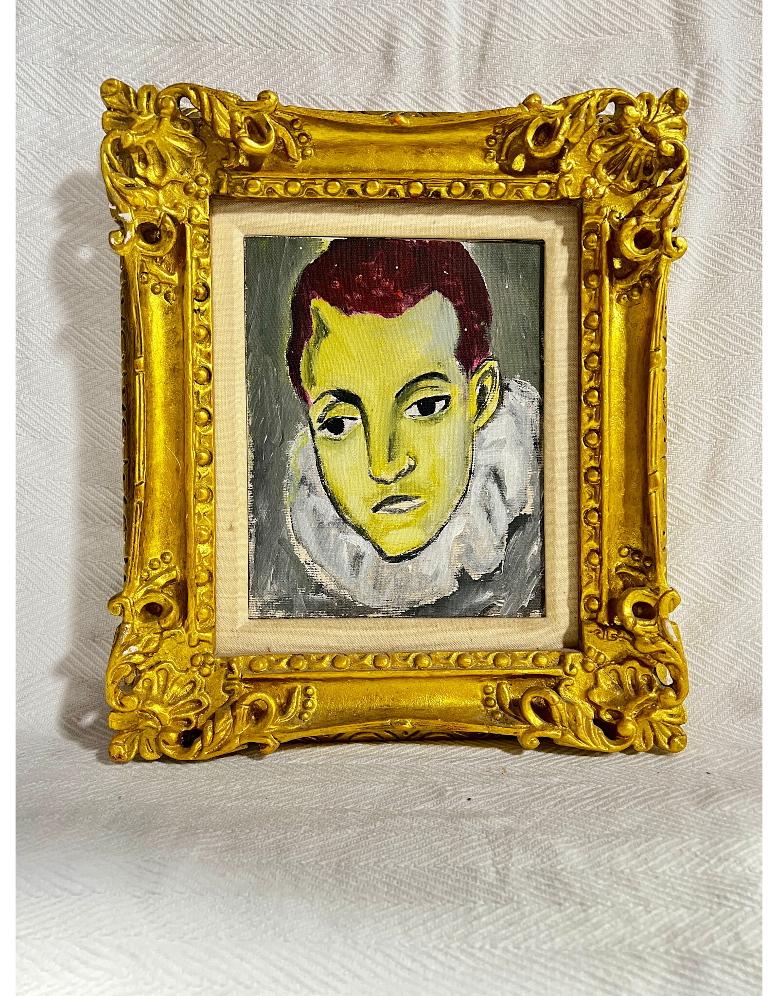 Court Jester, framed oil on canvas